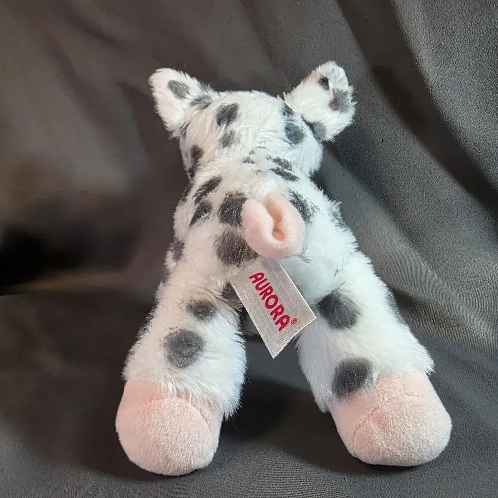 Aurora Mini Flopsies PIG 8in White with Gray Spots Plush Pink Snout Ears Hooves